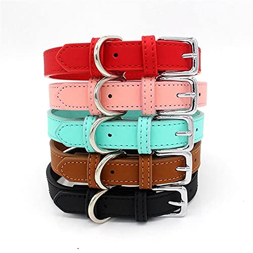 5 Colors PU Small Dogs Collars XS-M Adjustable Zinc Alloy Solid Color Puppy Collar Comfortable Durable Pets Supplies Accessories (Color : Black Size : 27-33cm)