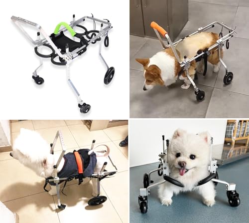 Adjustable 4-Wheel Dog Wheelchair for Small, Medium, Large Breeds - Full Support Mobility Aid for Disabled Pets - XS Size, Dog Breeds