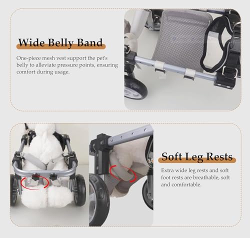 Adjustable Dog Wheelchair for Injured Pets - Full Support Mobility Aid for Front & Back Legs - Durable Aluminum Rehabilitation Cart for Enhanced Mobility