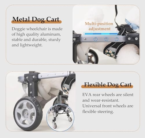 Adjustable Dog Wheelchair for Injured Pets - Full Support Mobility Aid for Front & Back Legs - Durable Aluminum Rehabilitation Cart for Enhanced Mobility