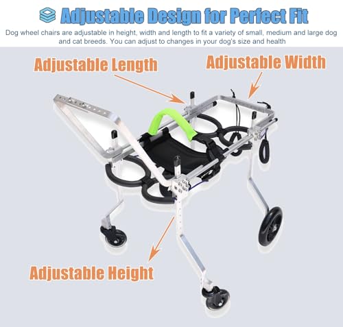 Adjustable 4-Wheel Dog Wheelchair for Small, Medium, Large Breeds - Full Support Mobility Aid for Disabled Pets - XS Size, Dog Breeds