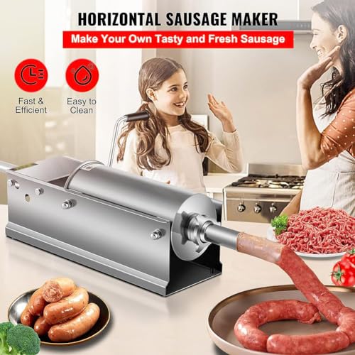 5l Horizontal Sausage Stuffer with 4 Stainless Steel Nozzles for Hot Dogs and Bratwurst