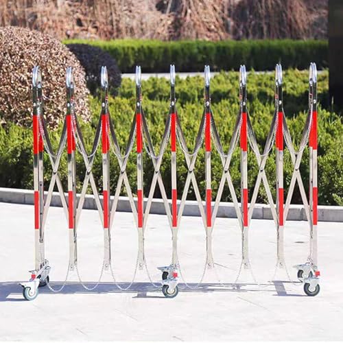 Adjustable Expandable Bcade Gate with Wheels - Mobile Retractable Traffic Fence & Stainless Steel Safety Barrier for Driveway, Crowd Control, Outdoor Events & Pet Safety