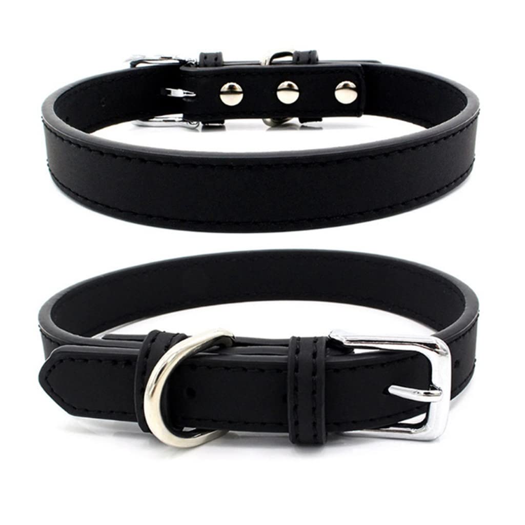 5 Colors PU Small Dogs Collars XS-M Adjustable Zinc Alloy Solid Color Puppy Collar Comfortable Durable Pets Supplies Accessories (Color : Black Size : 20-26cm)