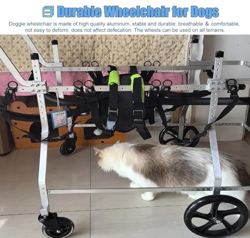 Adjustable 4-Wheel Dog Wheelchair for Small, Medium, Large Breeds - Full Support Mobility Aid for Disabled Pets - XS Size, Dog Breeds