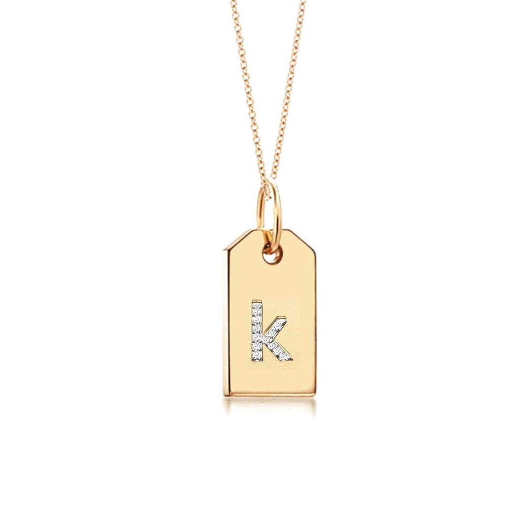 14k Solid Gold Custom Diamond Letter Initial Dog Tags, Custom Name Letter Date Engrave Dog Tag Pendant, Personalized Engravable Dog Tag Necklace, Solitaire Birthstone Dog Tag Necklace