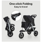 3 Wheel Pet Stroller Foldable for Small Medium Dogs and Cats, Pet Supplies Travel Beach Pet Buggy Dog Bicycle Trailer with Large Storage Basket, Capacity 25Kg (Color : Gray)