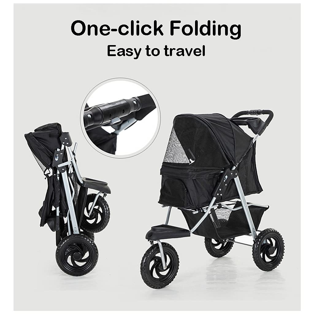 3 Wheel Pet Stroller Foldable for Small Medium Dogs and Cats, Pet Supplies Travel Beach Pet Buggy Dog Bicycle Trailer with Large Storage Basket, Capacity 25Kg (Color : Gray)