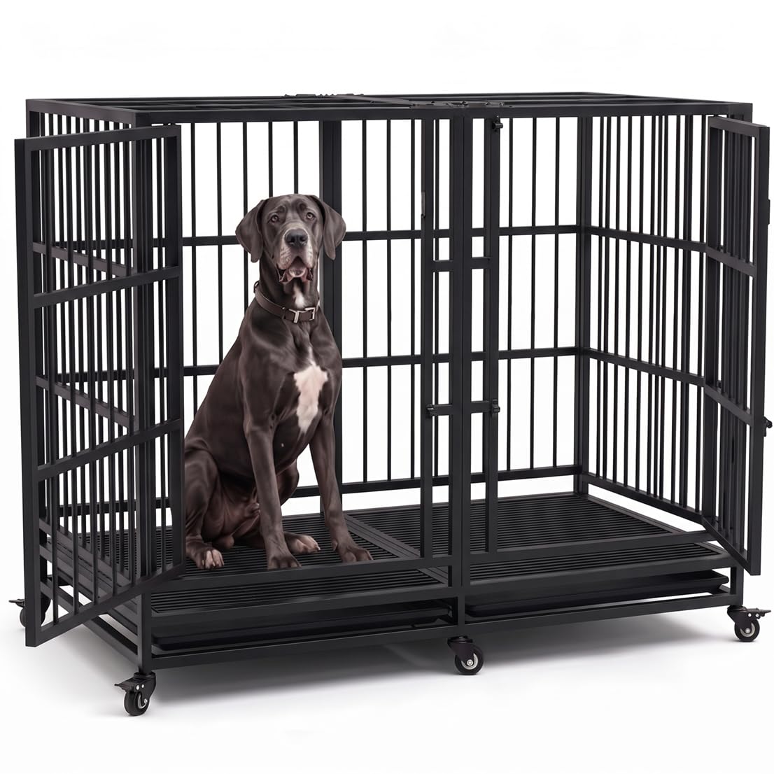 54" Heavy Duty Dog Crate, Indestructible Kennel for Giant Dogs