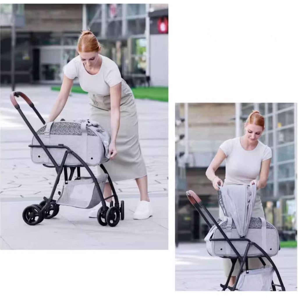 3-in-1 Pet Stroller for Small Medium Dogs Cat 4-Wheel Puppy Stroller with Detachable Carrier & Pad Lightweight Foldable Cat Stroller Trolley for Travel Shopping Walking,Grey