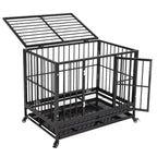 36 Inch Dog Crate, Folding Metal Pet Crate with Wheels, Double-Door Pets Homes with Double Latch, Kennel with Divider Panel, Square Tube Dog Crate Animal Cage, for Training Pet Supplies, Black