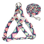 Adjustable Nylon Dog Sling Leash Set Printed Puppy Vest Pet Walking Leash Suitable for Small and Medium-Sized Dogs (D S)