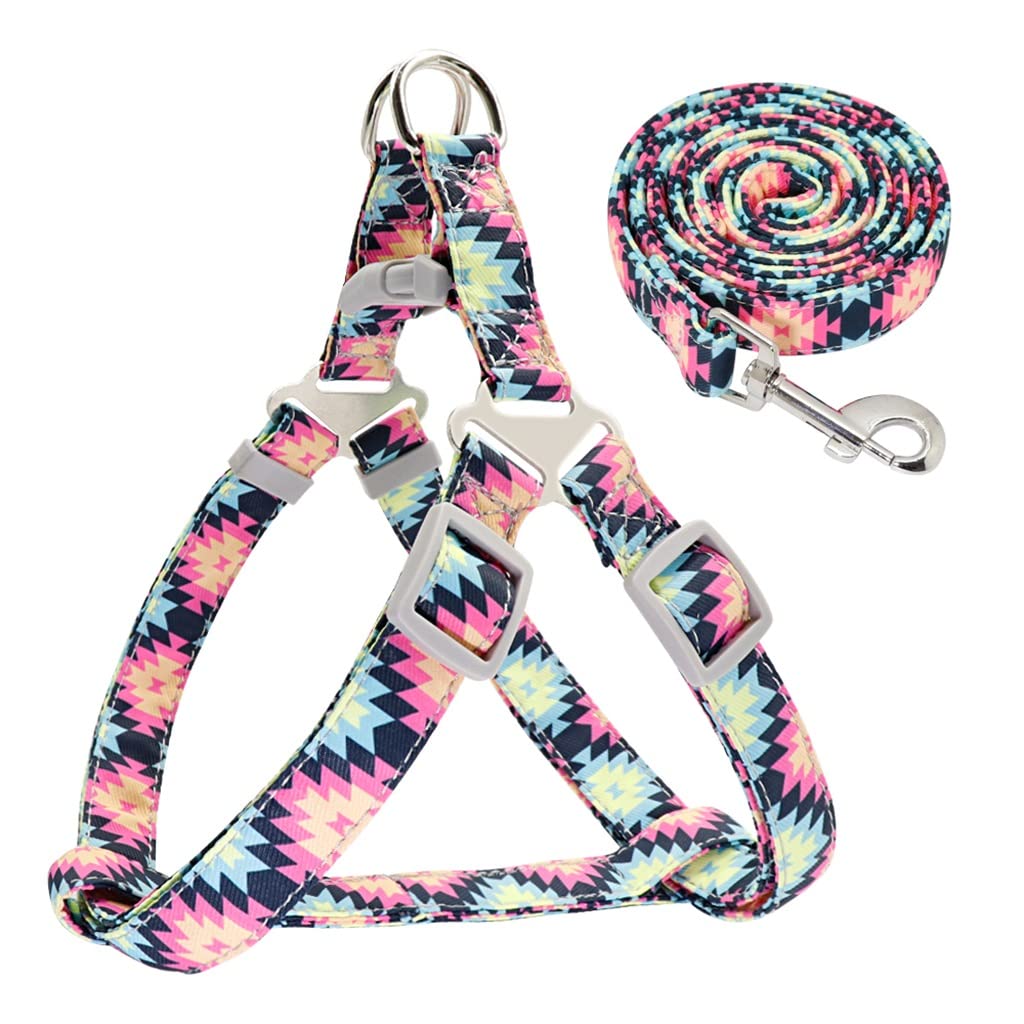 Adjustable Nylon Dog Sling Leash Set Printed Puppy Vest Pet Walking Leash Suitable for Small and Medium-Sized Dogs (D S)
