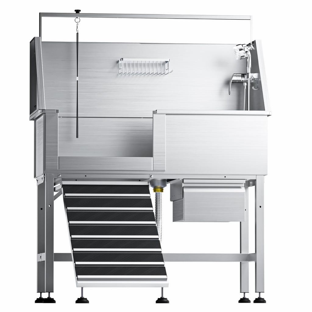 56" Dog Washing Station, 304 Stainless Steel, 600 lb, Side Ramp