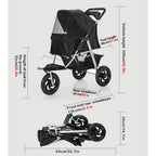 3 Wheel Pet Stroller Foldable for Small Medium Dogs and Cats, Pet Supplies Travel Beach Pet Buggy Dog Bicycle Trailer with Large Storage Basket, Capacity 25Kg (Color : Gray)
