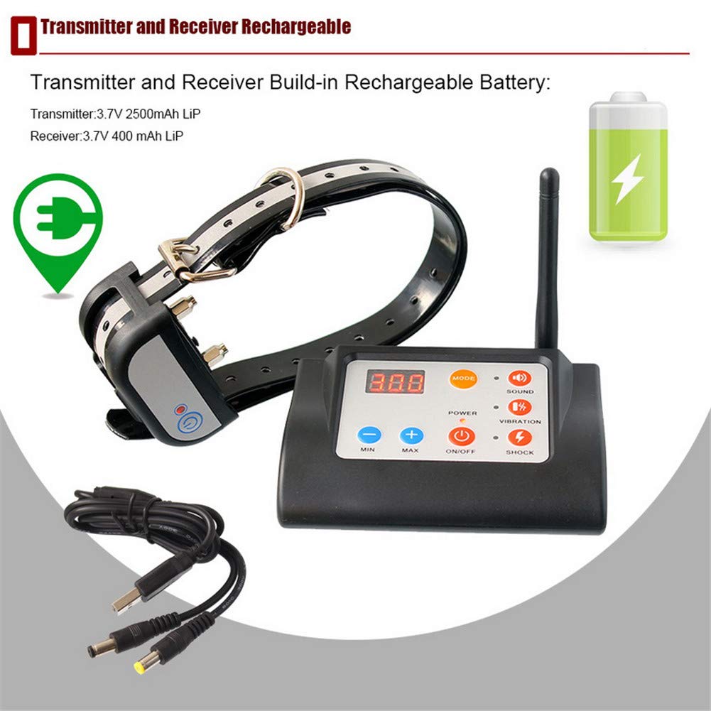 2in1 Wireless Dog Fence Electric Pet Training Containment System, Safe Effective, Adjustable Control Range & Display Distance,for Small,Medium,Large Dogs with Waterproof Rechargeable Receiver Collars,