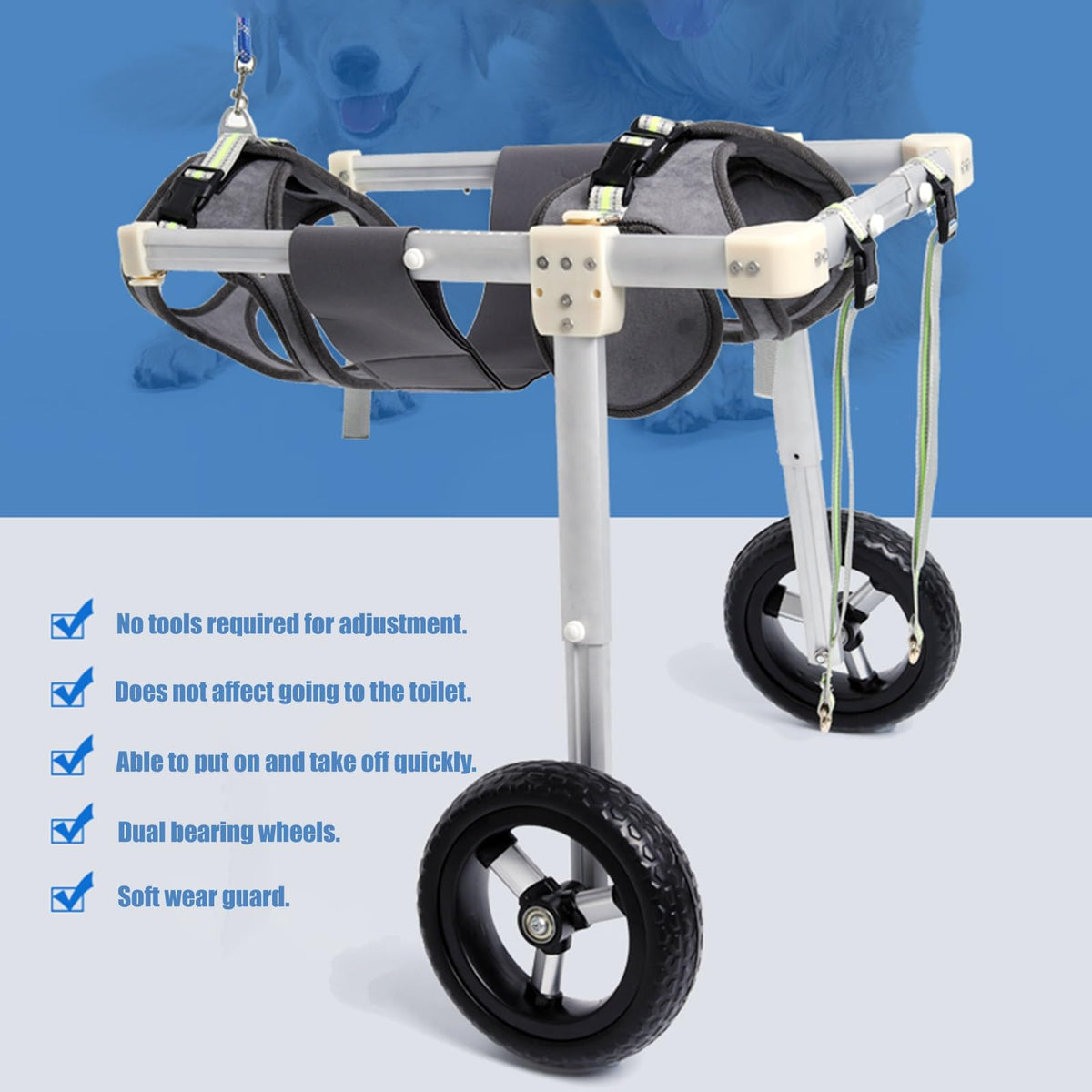 Adjustable 2 Wheels Dog Wheelchair for Back Leg, Dog Mobility Support Cart Suitable for Various Terrains, Doggie Rehabilitation Cart Leg Brace(Size XXL)
