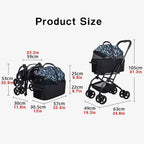 3 in 1 One-Click Foldable Pet Stroller, Detachable Dog Cat Travel Pushchair, 4 Wheels Dog/Cat Puppy Stroller, Travel Carrier for Small/Medium Pet with Storage Basket,Black