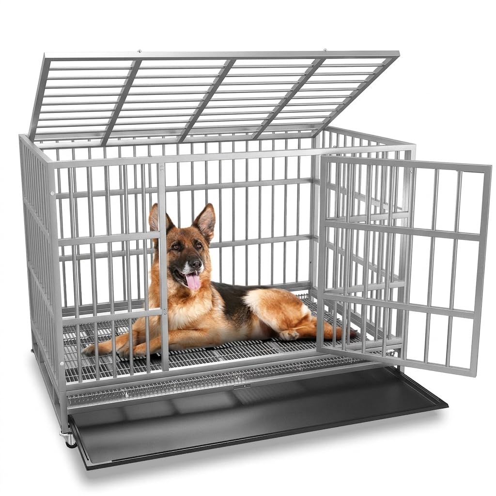 54" Heavy Duty Dog Crate, Indestructible Kennel for Giant Dogs