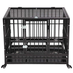 36 Inch Dog Crate, Folding Metal Pet Crate with Wheels, Double-Door Pets Homes with Double Latch, Kennel with Divider Panel, Square Tube Dog Crate Animal Cage, for Training Pet Supplies, Black