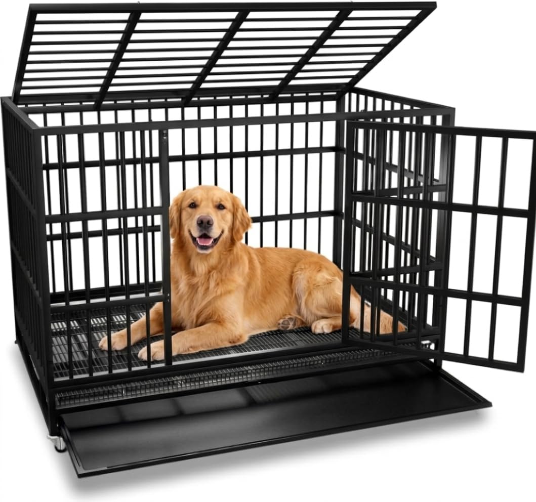 54" Heavy Duty Dog Crate, Indestructible Kennel for Giant Dogs