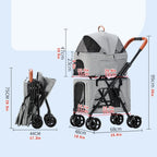 2 Layer Pet Travel Stroller Breathable Dog Pram Pushchair Cage, Double Layer Dog Stroller for 2 Dogs/Cats, Dog Strollers Foldable Pet Cat Carriage for Twin Or Multiple (Gray A)
