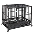 36 Inch Dog Crate, Folding Metal Pet Crate with Wheels, Double-Door Pets Homes with Double Latch, Kennel with Divider Panel, Square Tube Dog Crate Animal Cage, for Training Pet Supplies, Black