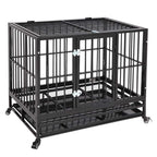 36 Inch Dog Crate, Folding Metal Pet Crate with Wheels, Double-Door Pets Homes with Double Latch, Kennel with Divider Panel, Square Tube Dog Crate Animal Cage, for Training Pet Supplies, Black