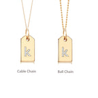 14k Solid Gold Custom Diamond Letter Initial Dog Tags, Custom Name Letter Date Engrave Dog Tag Pendant, Personalized Engravable Dog Tag Necklace, Solitaire Birthstone Dog Tag Necklace