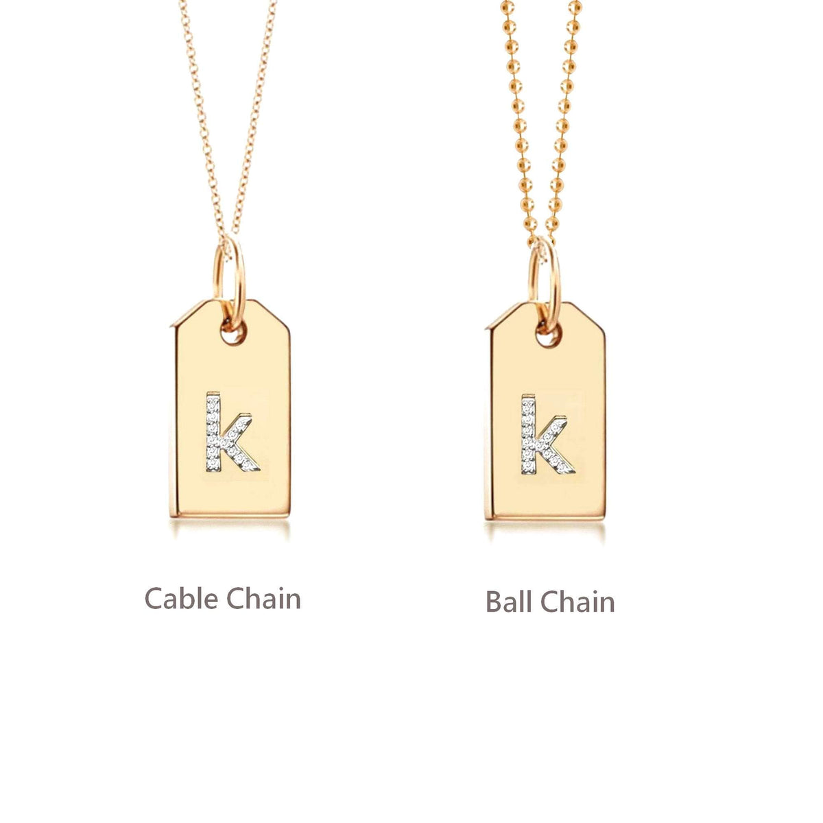 14k Solid Gold Custom Diamond Letter Initial Dog Tags, Custom Name Letter Date Engrave Dog Tag Pendant, Personalized Engravable Dog Tag Necklace, Solitaire Birthstone Dog Tag Necklace
