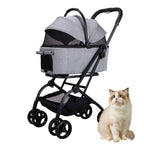 3 in 1 One-Click Foldable Pet Stroller, Detachable Dog Cat Travel Pushchair, 4 Wheels Dog/Cat Puppy Stroller, Travel Carrier for Small/Medium Pet with Storage Basket,Black