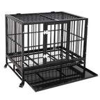 36 Inch Dog Crate, Folding Metal Pet Crate with Wheels, Double-Door Pets Homes with Double Latch, Kennel with Divider Panel, Square Tube Dog Crate Animal Cage, for Training Pet Supplies, Black