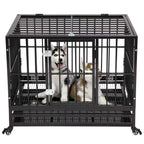 36 Inch Dog Crate, Folding Metal Pet Crate with Wheels, Double-Door Pets Homes with Double Latch, Kennel with Divider Panel, Square Tube Dog Crate Animal Cage, for Training Pet Supplies, Black