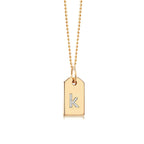 14k Solid Gold Custom Diamond Letter Initial Dog Tags, Custom Name Letter Date Engrave Dog Tag Pendant, Personalized Engravable Dog Tag Necklace, Solitaire Birthstone Dog Tag Necklace