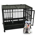 36 Inch Dog Crate, Folding Metal Pet Crate with Wheels, Double-Door Pets Homes with Double Latch, Kennel with Divider Panel, Square Tube Dog Crate Animal Cage, for Training Pet Supplies, Black