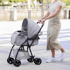 3-in-1 Pet Stroller for Small Medium Dogs Cat 4-Wheel Puppy Stroller with Detachable Carrier & Pad Lightweight Foldable Cat Stroller Trolley for Travel Shopping Walking,Grey