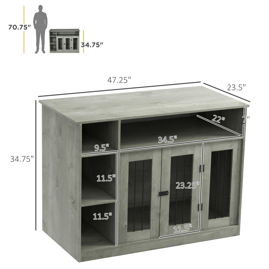 47-Inch Dog Crate Furniture with Storage for Medium and Large Dogs, Gray