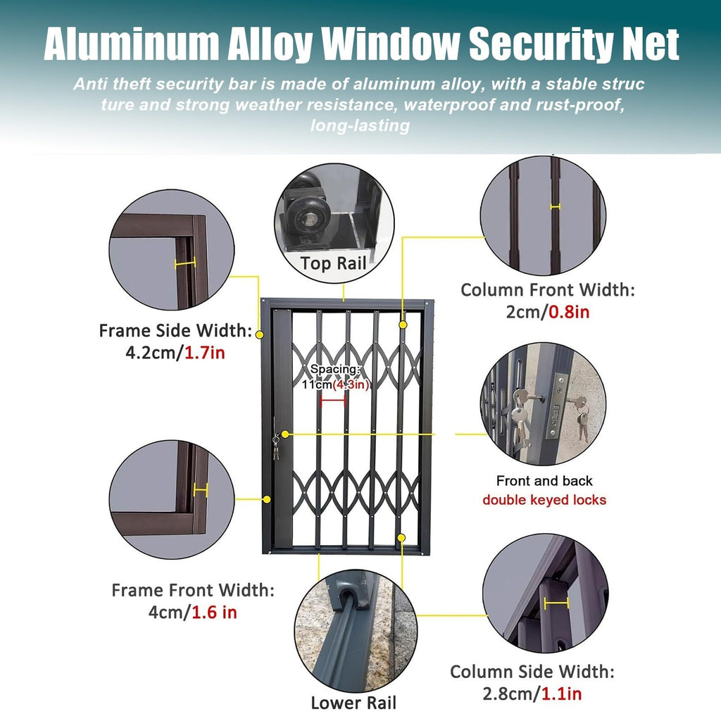 Aluminium Alloy Folding Window Bars for Security – Burglar-Resistant Design for Sliding Doors & Windows, Pet Protection for Cats & Dogs (W48xH71in/120x180cm)