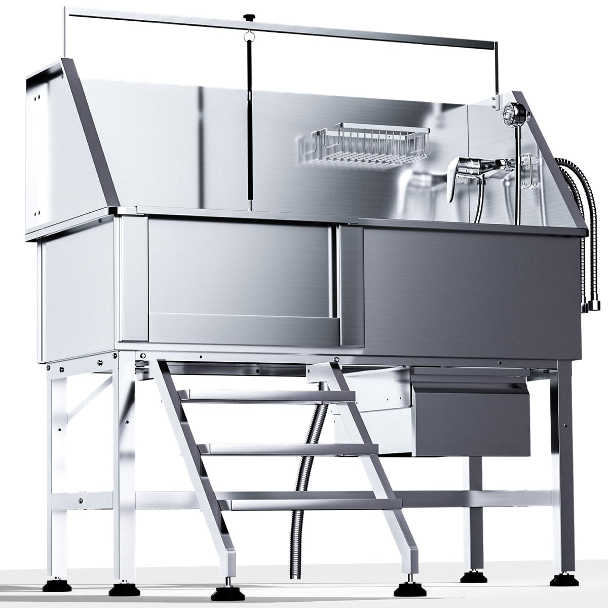 56" Dog Washing Station, 304 Stainless Steel, 600 lb, Side Ramp