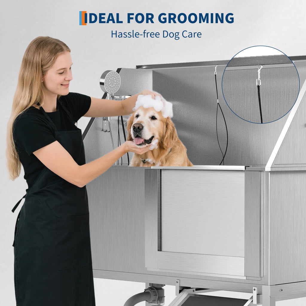 Aptliton 50 Inch Stainless Steel Dog Grooming Tub with Ramp Right Door