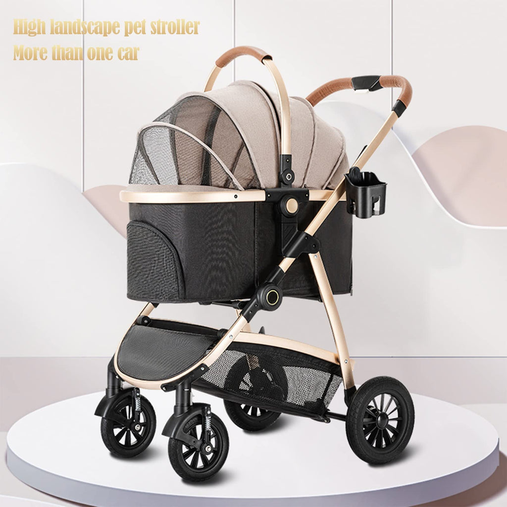 3 in 1 Foldable Travel Stroller Cup Holder Dog Stroller for Medium Cats Dogs Pram, Cat Carriers Strollers Jogging Trolley, Large Pet Strolle Breathable Window with Zipper, Storage Basket