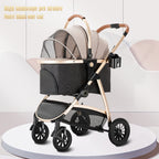 3 in 1 Foldable Travel Stroller Cup Holder Dog Stroller for Medium Cats Dogs Pram, Cat Carriers Strollers Jogging Trolley, Large Pet Strolle Breathable Window with Zipper, Storage Basket