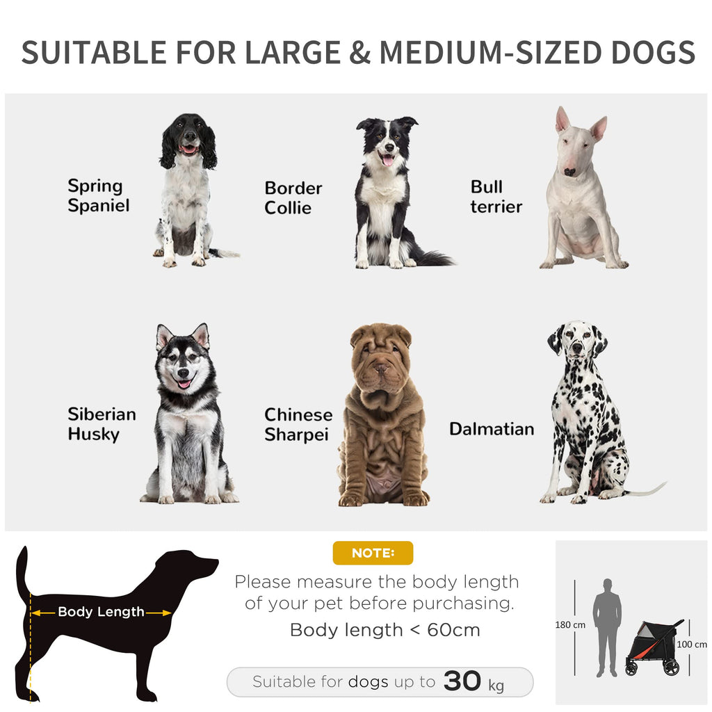 1-Click Foldable Doggy Stroller for Medium Large Dogs, Pet Stroller with Storage, Smooth Ride with Shock Absorption, Mesh Window, Safety Leash, Big Dog Walking Stroller, Black