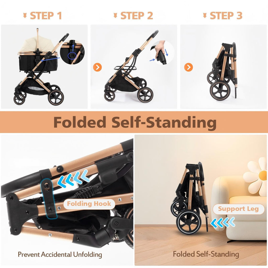 3 in 1 Pet Stroller with Detachable Carrier for Small Dogs and Cats, Khahi