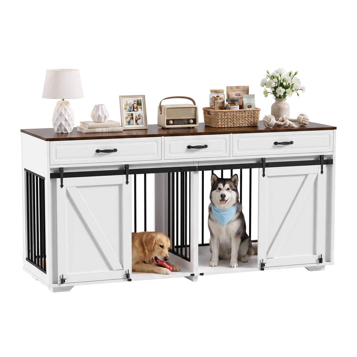 71" Double Dog Crate Furniture, White