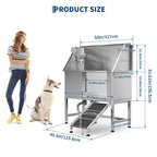 50" Stainless Steel Dog Wash Tub with Right-Side Ramps & Floor Grate,Professional Pet Grooming Station for Large, Medium, Small Dogs