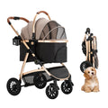 3 in 1 Foldable Travel Stroller Cup Holder Dog Stroller for Medium Cats Dogs Pram, Cat Carriers Strollers Jogging Trolley, Large Pet Strolle Breathable Window with Zipper, Storage Basket