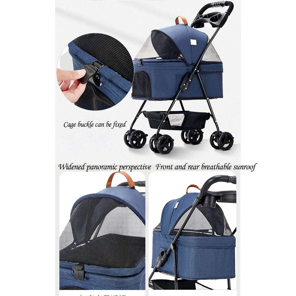 3 Wheel Pet Stroller Foldable for Small Medium Dogs and Cats, Pet Supplies Travel Beach Pet Buggy Dog Bicycle Trailer with Large Storage Basket, Capacity 25Kg (Color : Gray)