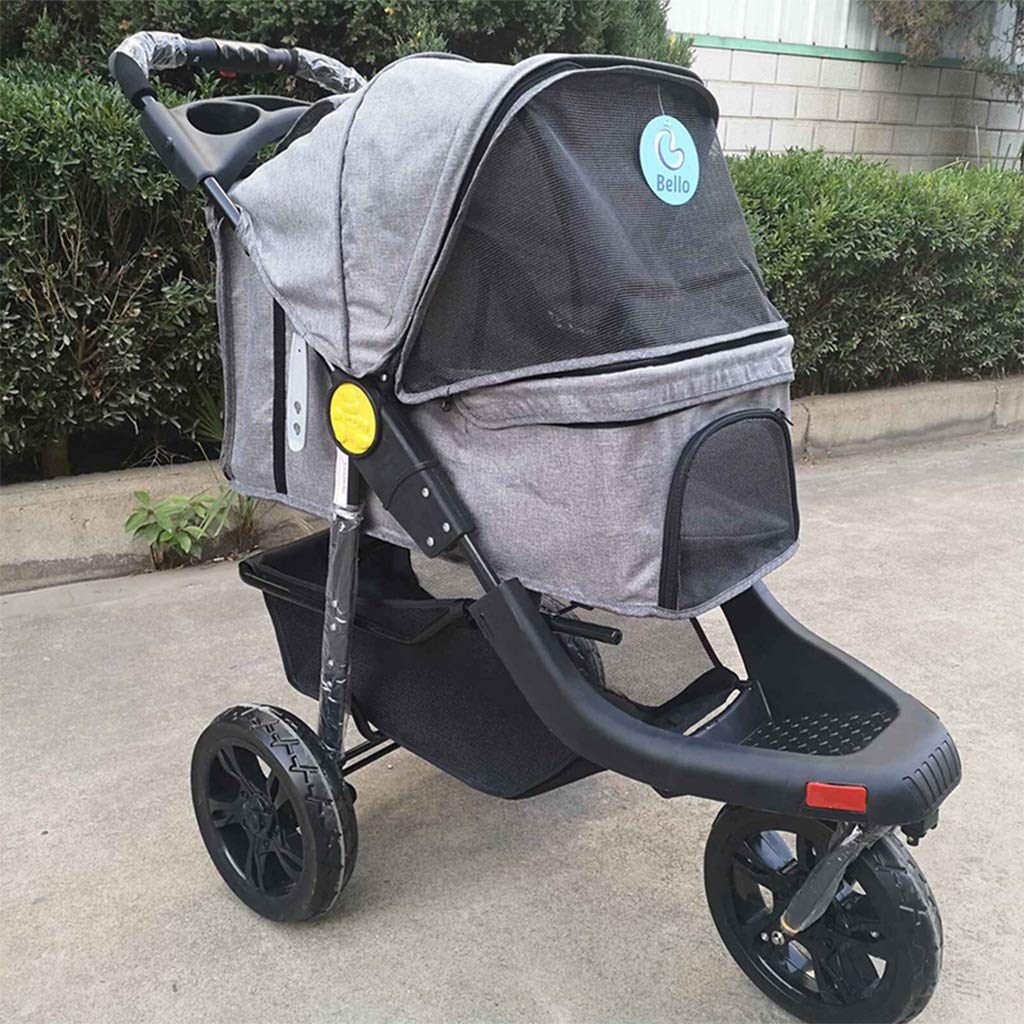 3 Wheel Pet Stroller Foldable for Small Medium Dogs and Cats, Pet Supplies Travel Beach Pet Buggy Dog Bicycle Trailer with Large Storage Basket, Capacity 25Kg (Color : Gray)