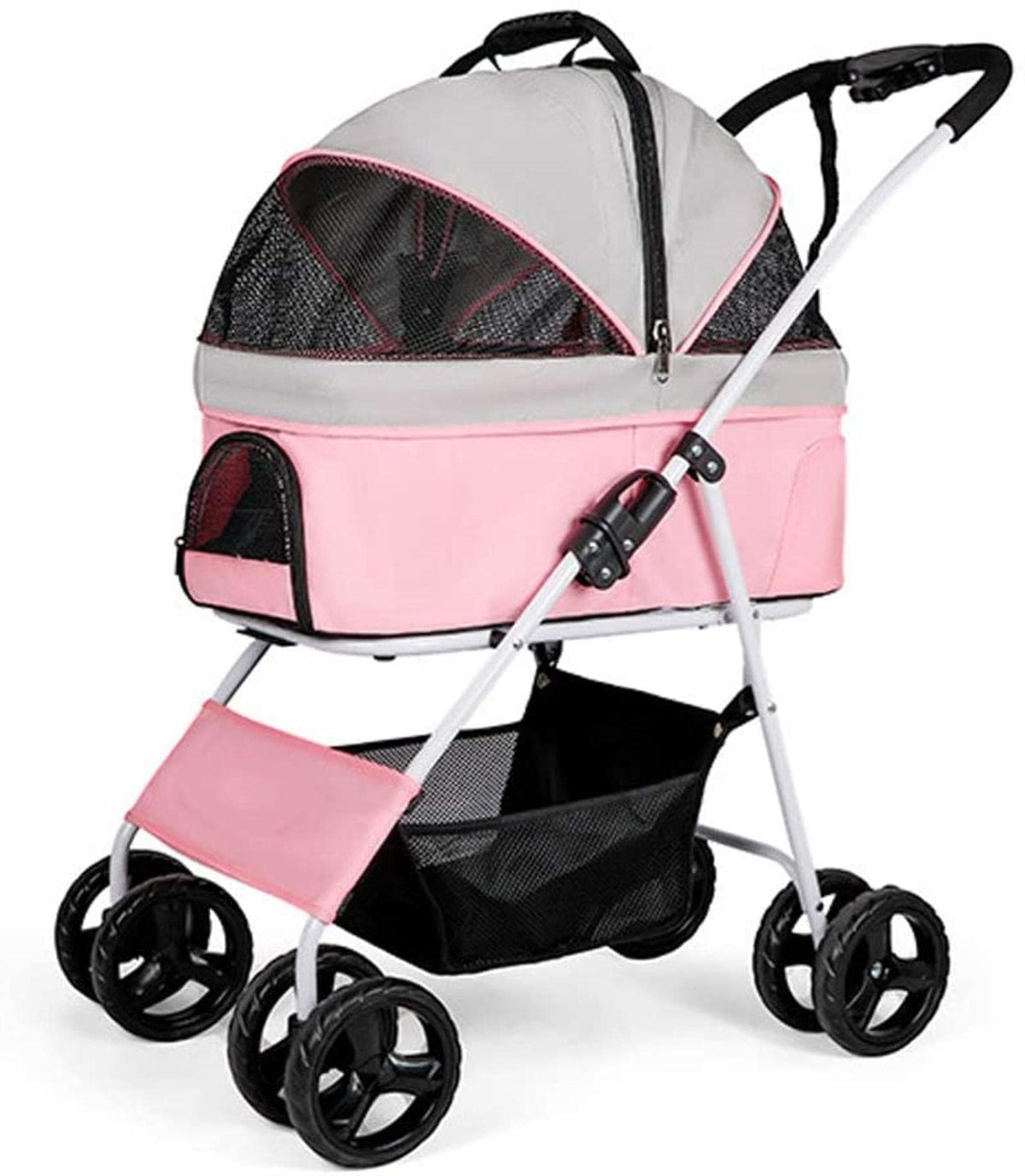 4 Wheel Foldable Dog Stroller Pushchairs Pram Detachable Carrier Lightweight Travel Pet Strollers for Cats and Dogs Up to 20KG Pet Supplies Accessories (Pink)